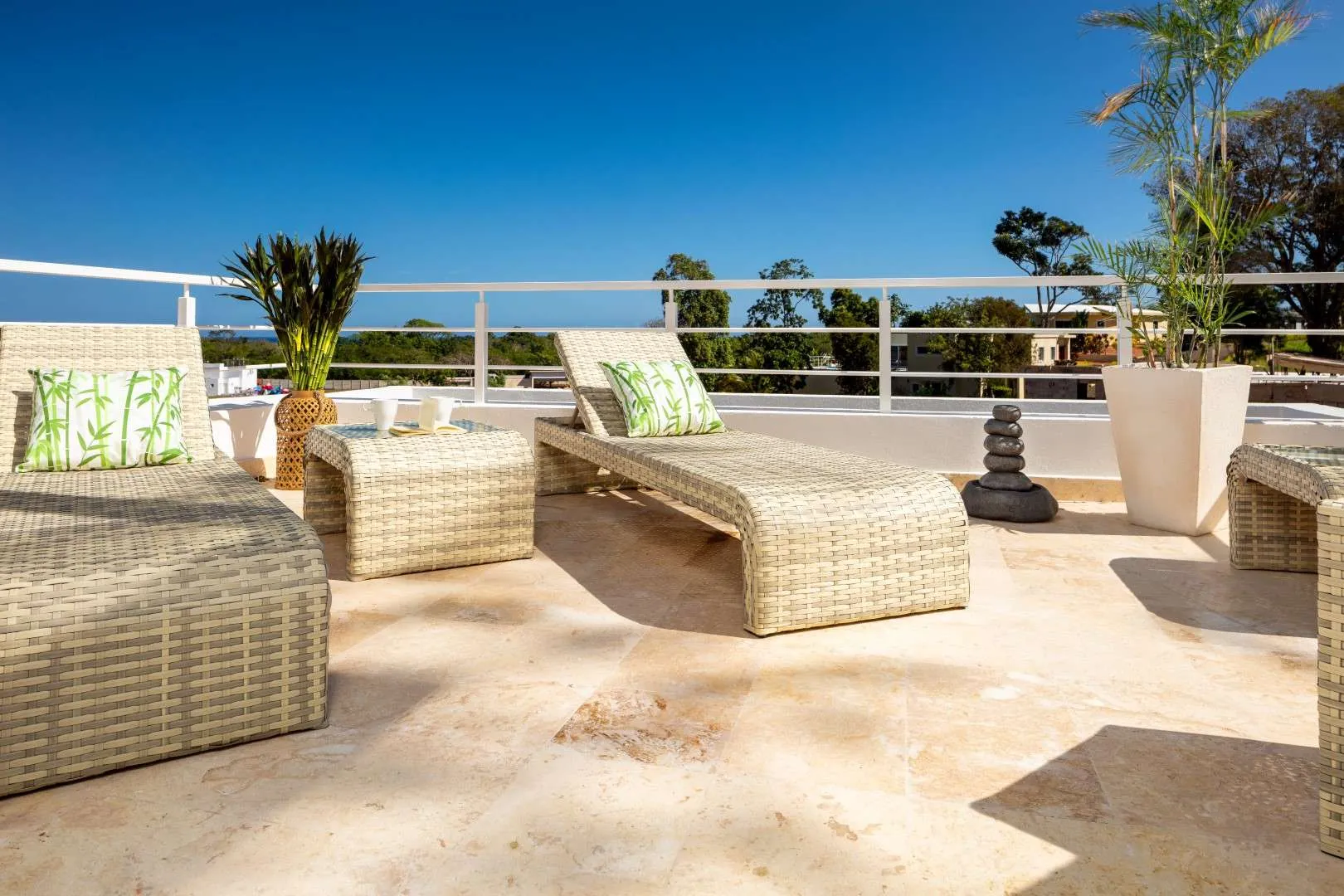 buyDRproperty Villa Seashell Casa Linda: Rooftop terrace with lounge chairs and ocean view Sosua Real Estate
