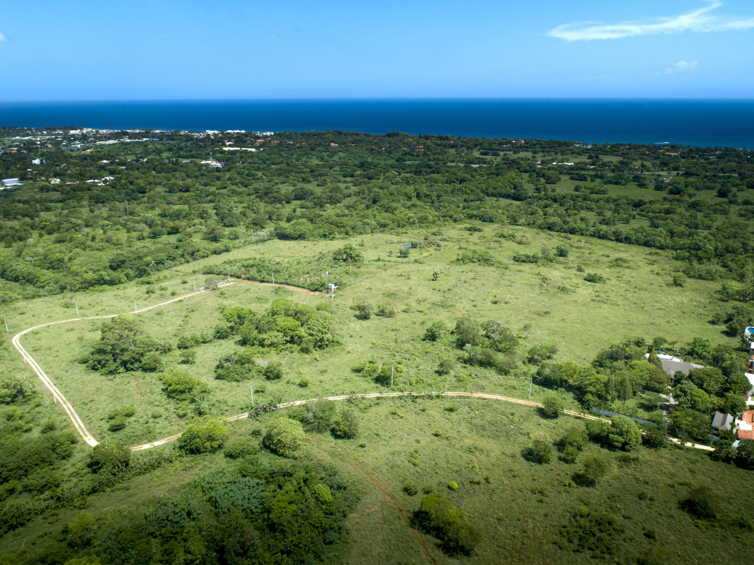 Countryside building lot between Sosúa and Cabarete, Dominican Republic, with green landscape and ocean views