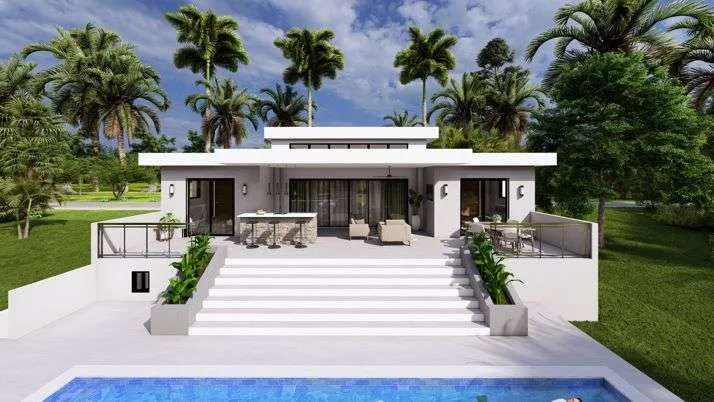buyDRproperty Modern luxury home with pool and tropical landscaping Sosua Real Estate